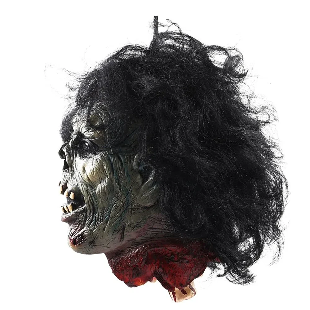 Scary Hanging Severed Head Life-Size Latex Zombie Head Halloween Party Indoor Outdoor Bar Decoration Haunted House Decor Props 3