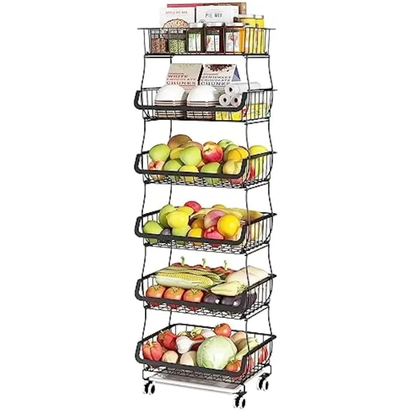 

6 Tier Fruit Vegetable Basket, Wire Storage Basket Organizer Utility Cart with Wheels