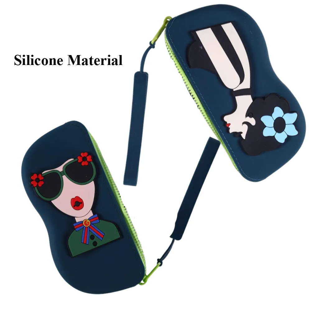 Silicone Glasses Case Cute Portable Waterproof Drop-Resistant Sunglasses Storage Bag with Hanging Handle for Travel