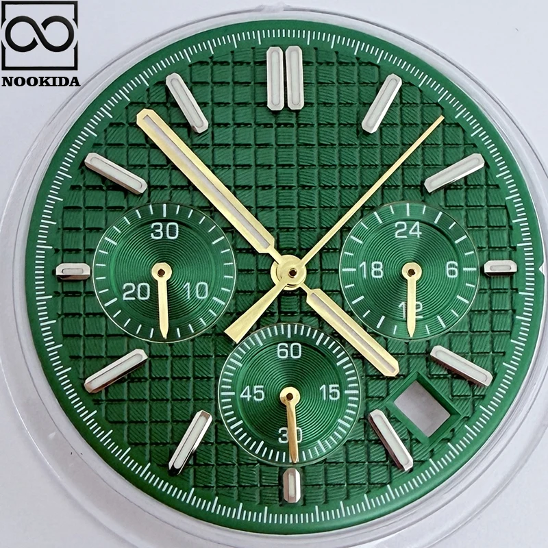NOOKIDA 31,8 мм зеленые светящиеся кварцевые часы VK63, черный, белый цвет, ремешок с циферблатом, подходит для VK63, модифицированные детали механизма