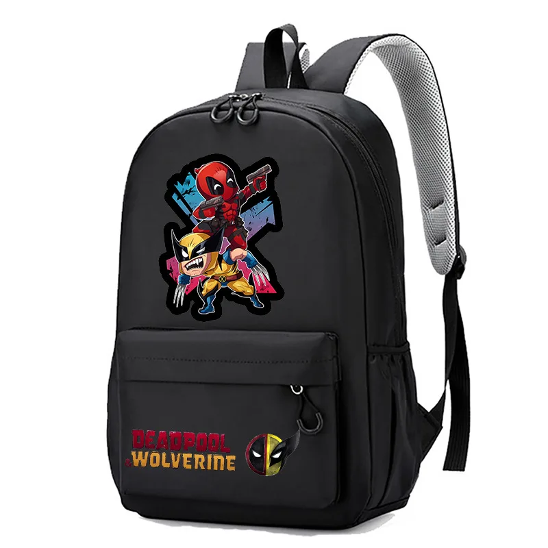 Cartoon Deadpool Wolverine 3D Printing 1-3-6 Grade Children Kindergarten Schoolbag Student Black Backpack Back To School