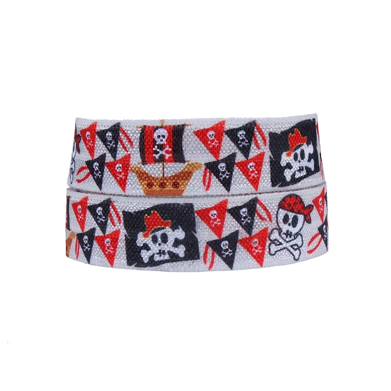 

5Flora Ribbons kids heat transfer foe ribbon, 5/8" skull patterns fold over elastic ribbon 5/8''