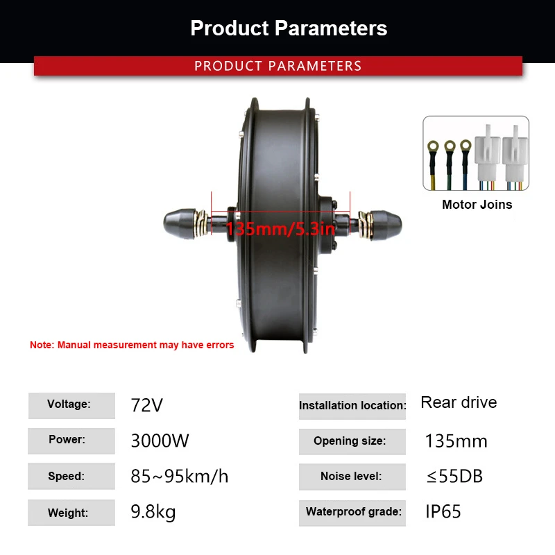 72V3000W Rear Wheel Drive Rotary Fly 135mm Brushless Toothless Single Motor Mountain Bike Modified Accessories Motors 85~95km/h