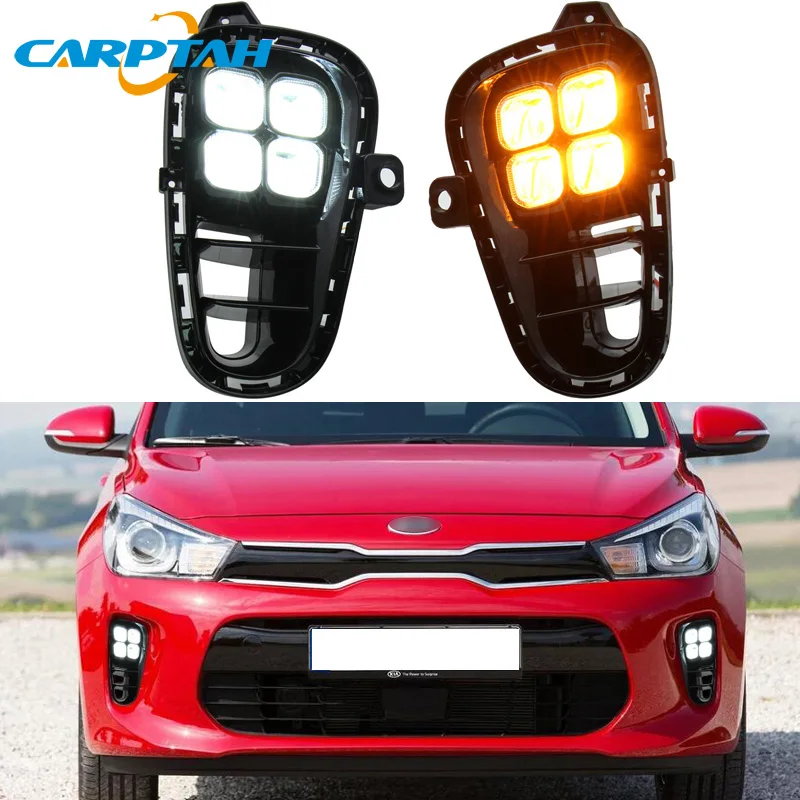 Car LED 12V Daytime Running Headlamps For Kia Rio 2018 2019 2020 Daylights Auto Signal Car DRL Foglamp