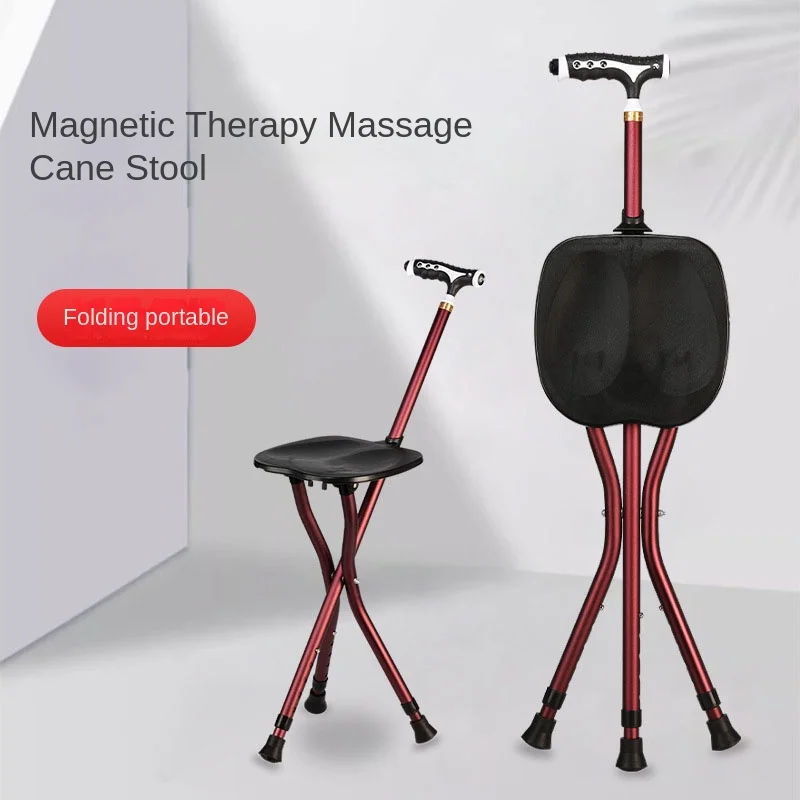 

Walking Cane With Seat, 87-97cm Adjustable Height Lightweight Heavy Duty 100kg With Magnets Led Light For Walking Hiking