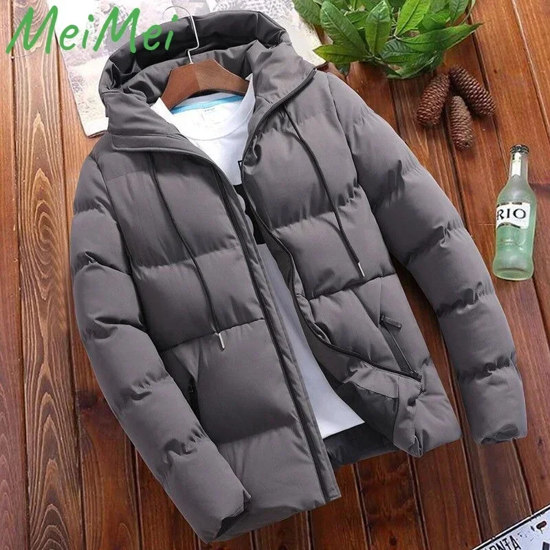 Korean Version of The Solid Color All-match Casual Male Jacket Winter Trend Short Slim-fit Parka Thickened Warm Hooded Coat