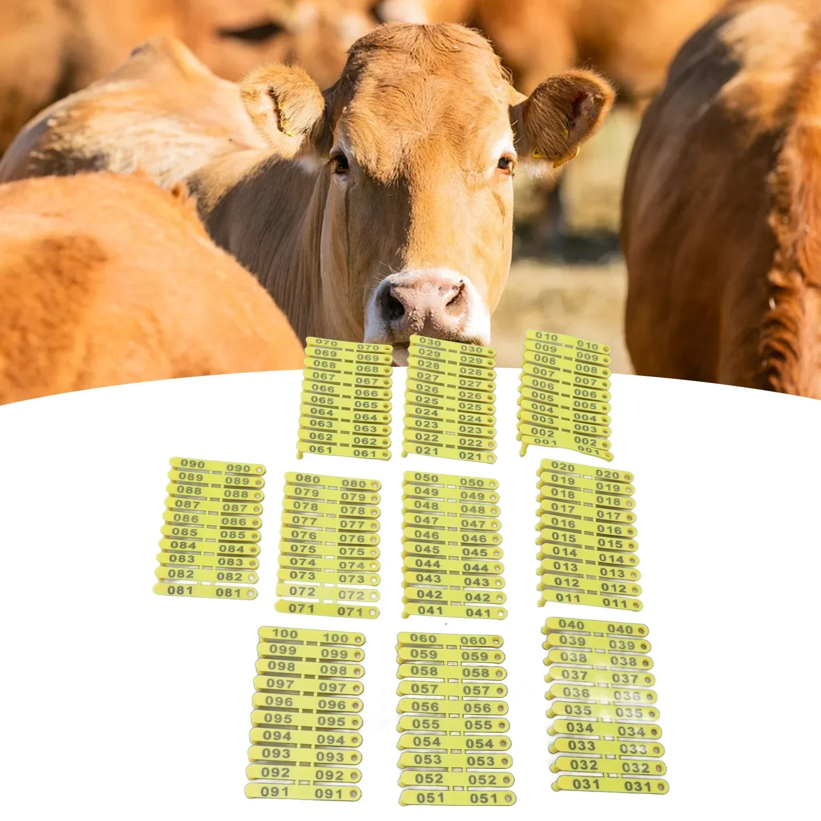 100PCS 001‑100 Number Plastic Livestock Tag Integrated Colorfast Livestock Ear Tags For Cattle Cows Sheep Pig Goats