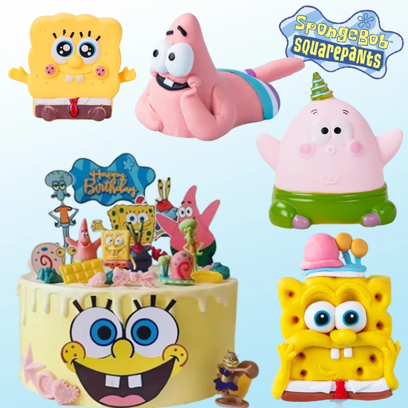 SpongeBob Patrick Star Cake Decoration Children Toy Girls Cartoon Anime Birthday Party Supplies Creative Cupcake Ornaments Gift