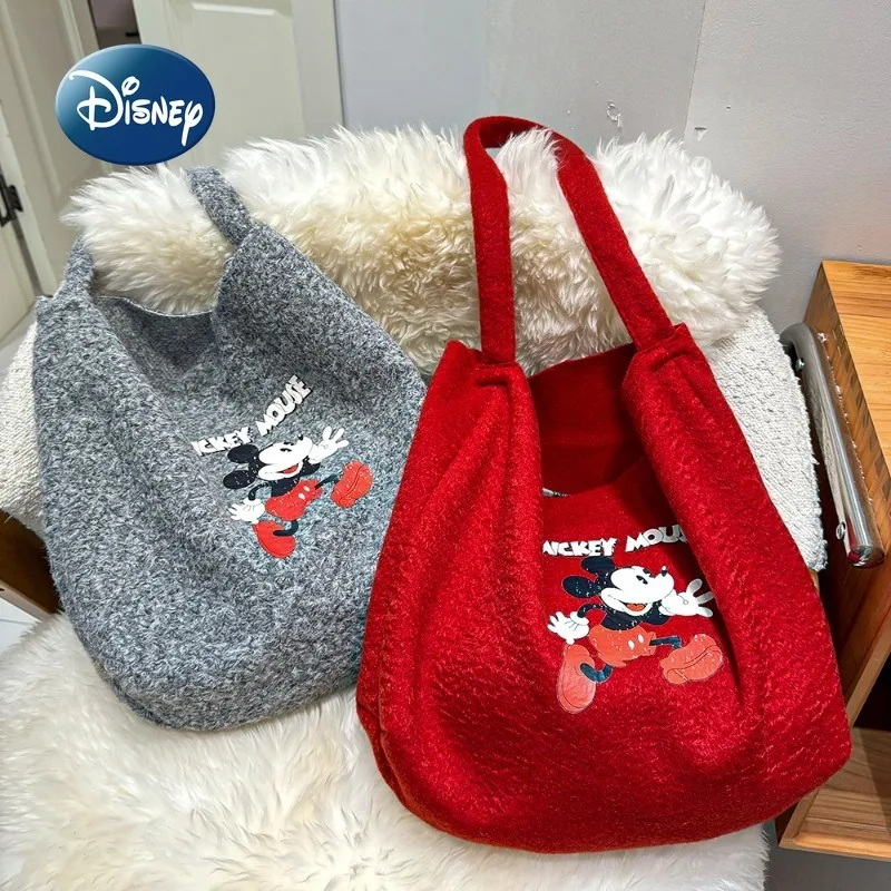 Disney Mickey New Plush Women's Handbag Cartoon Print Fashion Women's Shoulder Bag Casual Luxury Women's Bag High Quality