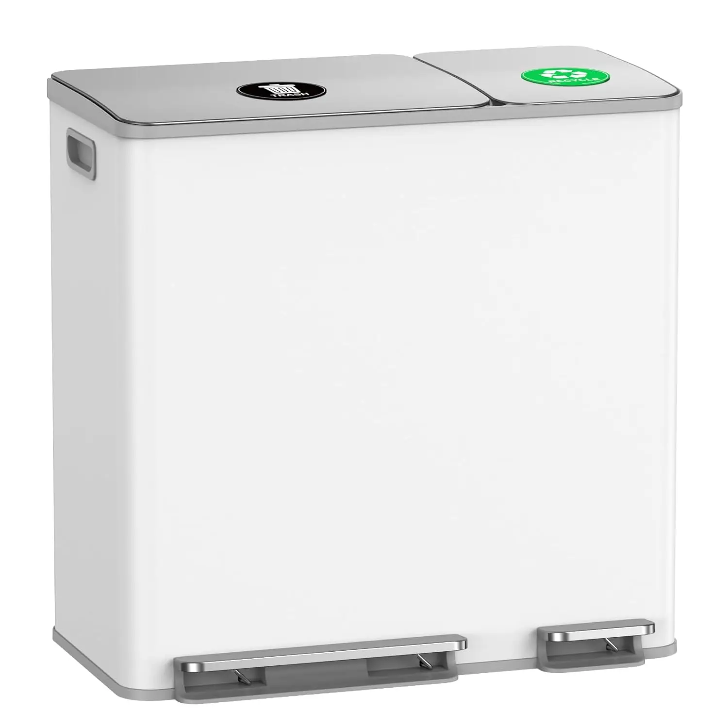 

Двойные контейнеры для мусора и переработки, 13+6 галлонов, комбинированный набор из нержавеющей стали с крышкой с мягким закрытием и магнитными наклейками, белый цвет