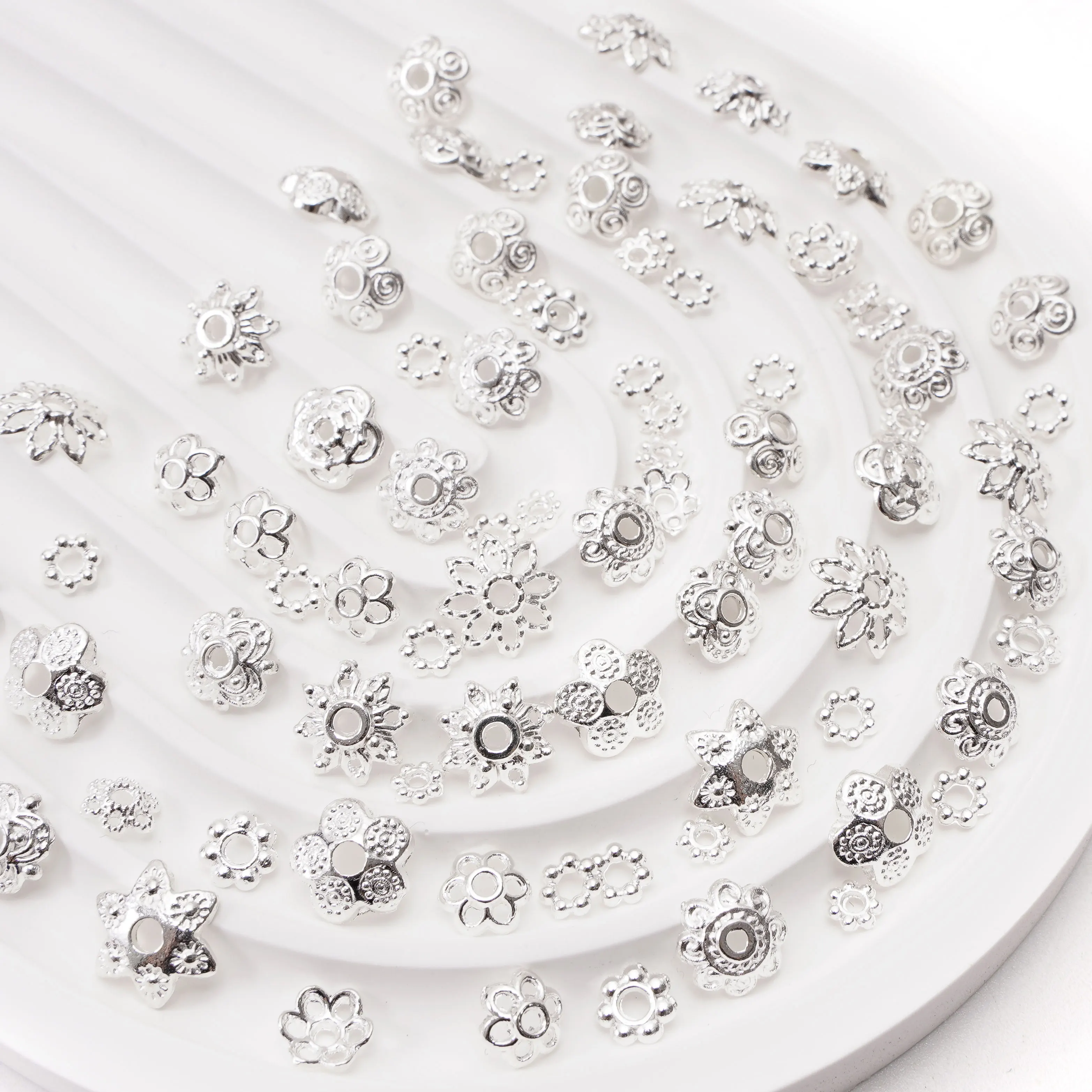20-50pcs End Caps Beads Connectors Spacer Beading Loose Silver Gifts girl beads DIY Earring Bracelet Jewelry Crafts Making