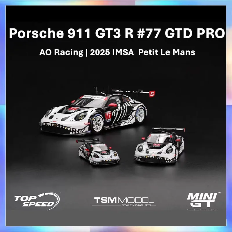 

MINIGT 1:64 Car Model #1143 911 GT3 R #77 GTD Pro Model Halloween Figure Room Ornament Display Collectible Christmas Gift