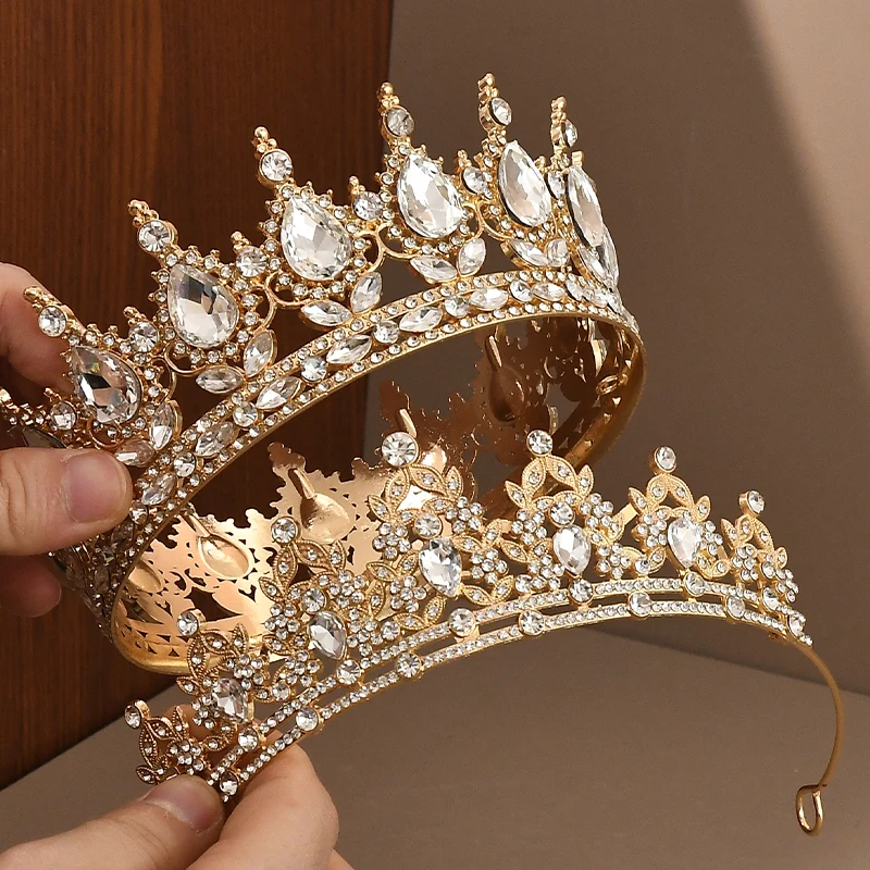 

2PCS Baroque Crystal Tiara Crown Rhinestone Ball Crown Bride Wedding Hair Accessory Exquisite Princess Crown Jewelry Tiara Gift