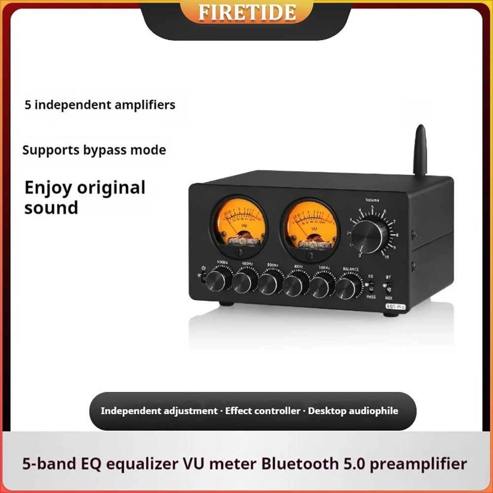 EQ5 / EQ5 PRO Mini 5-Band EQ Equalizer with Bluetooth Receiver 3.5mm AUX Stereo Audio Bypass Balance Preamp w/VU Meter