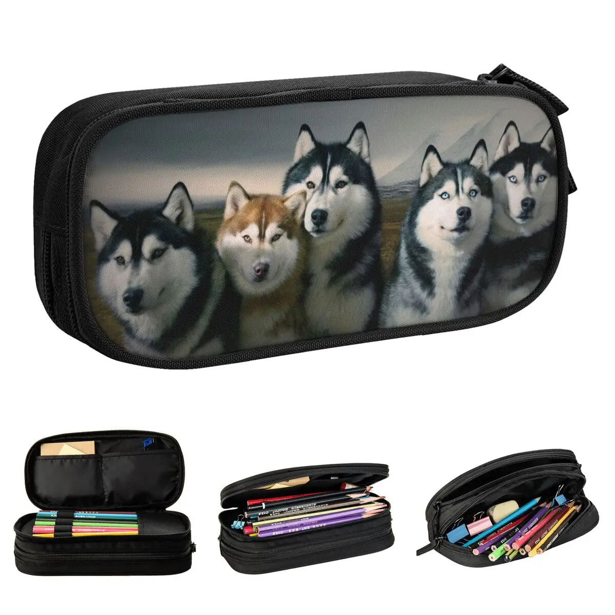 siberiano husky lapis case caneta bolsa estudante grande capacidade estudantes escola cosmeticos pencilcases 01