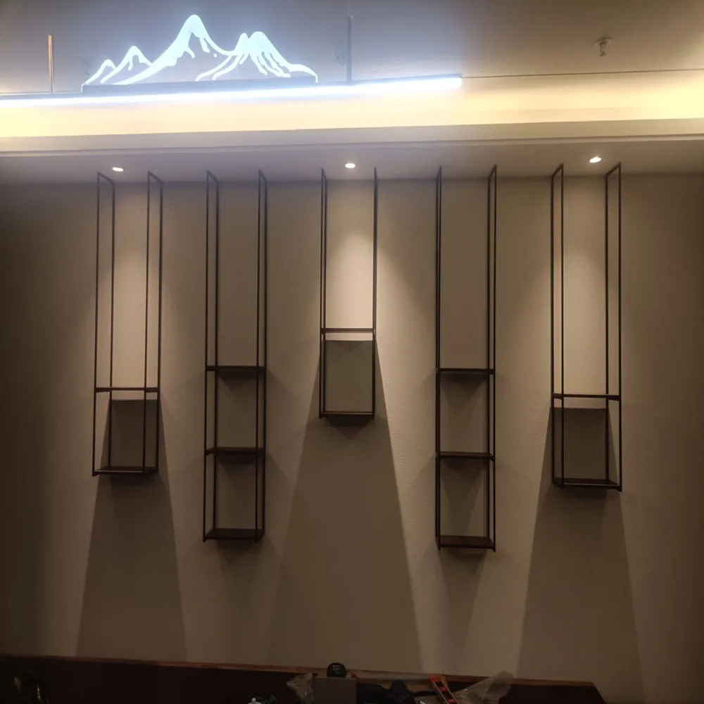 Tea room wall shelves, multi-layer storage racks, tea background wall decoration, wrought iron hanging hangers
