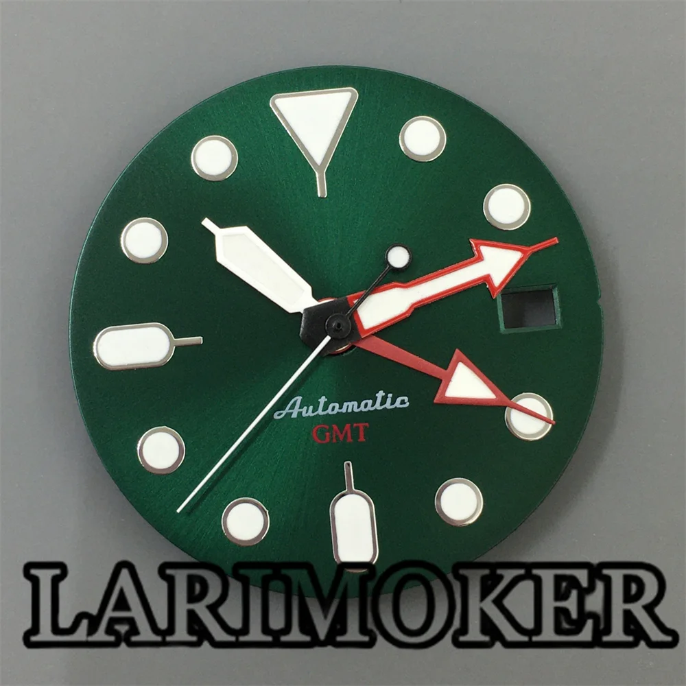 LARIMOKER 29mm Dial GMT4-pin watch accessories GMT watch green luminous surface suitable for NH34 automatic movement watch parts