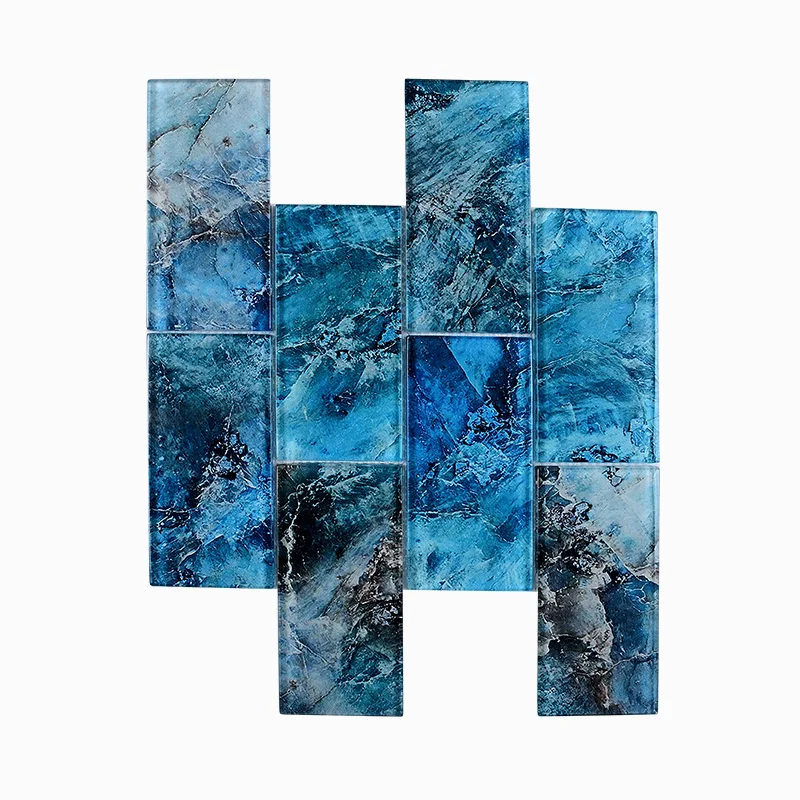 

Sea Blue mix strip crystal glass kitchen mosaic tile for home decoration