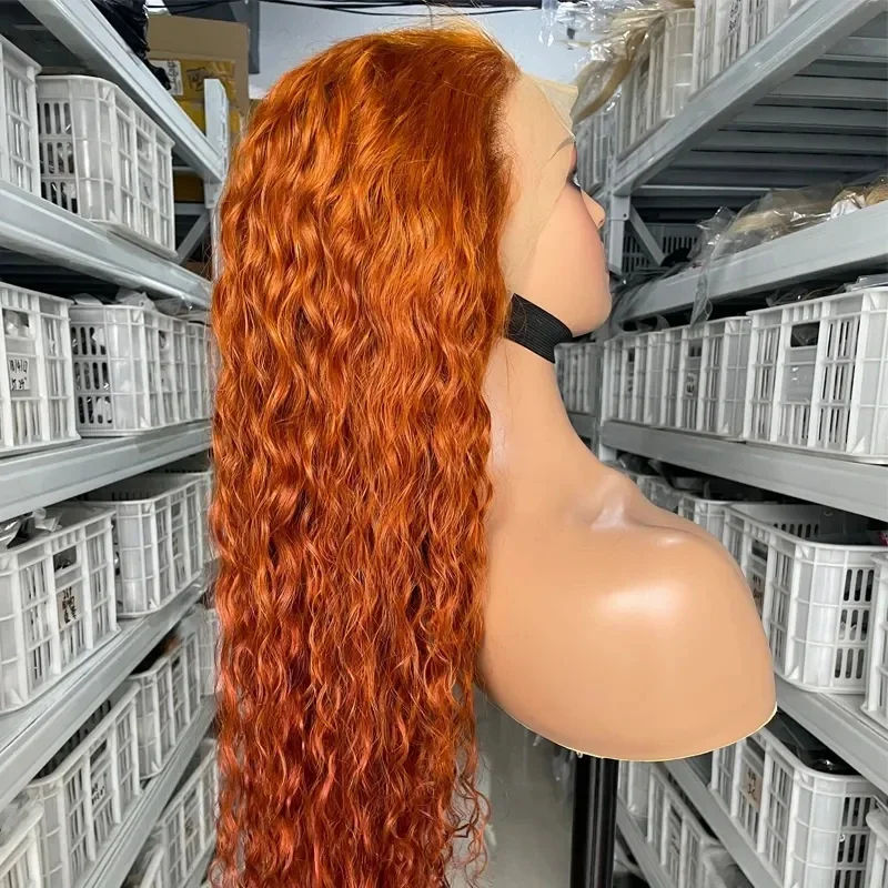 Swupod 13X4 13X6 200 Dichtheid Transparante Hd Lace Pruik Voor Vrouwen Water Wave Remy Human Hair Gember Oranje Kleur Lijmloos