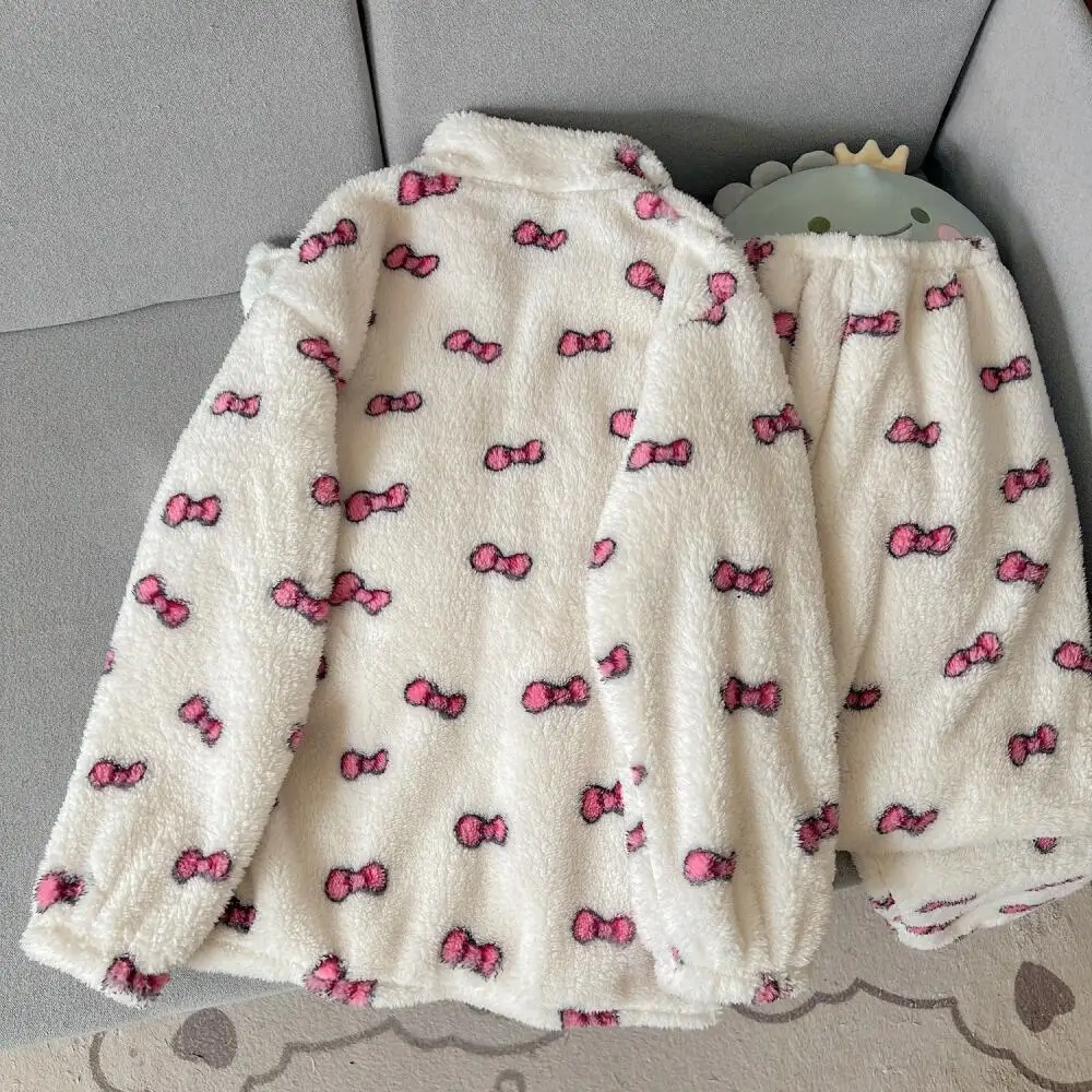 حار سانريو مرحبا كيتي الفتيات المخملية الدافئة منامة مجموعة أنيقة سيدة الترفيه الحلو سستة Homewear قطعتين مجموعة المرجان الصوف