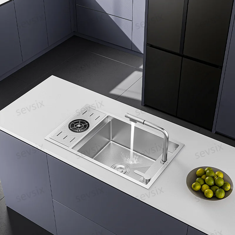 High-End Minimalist Silver Concealed Kitchen Sink – Seamless Flush-Mount Installation Corrosion-Resistant 304 Steel