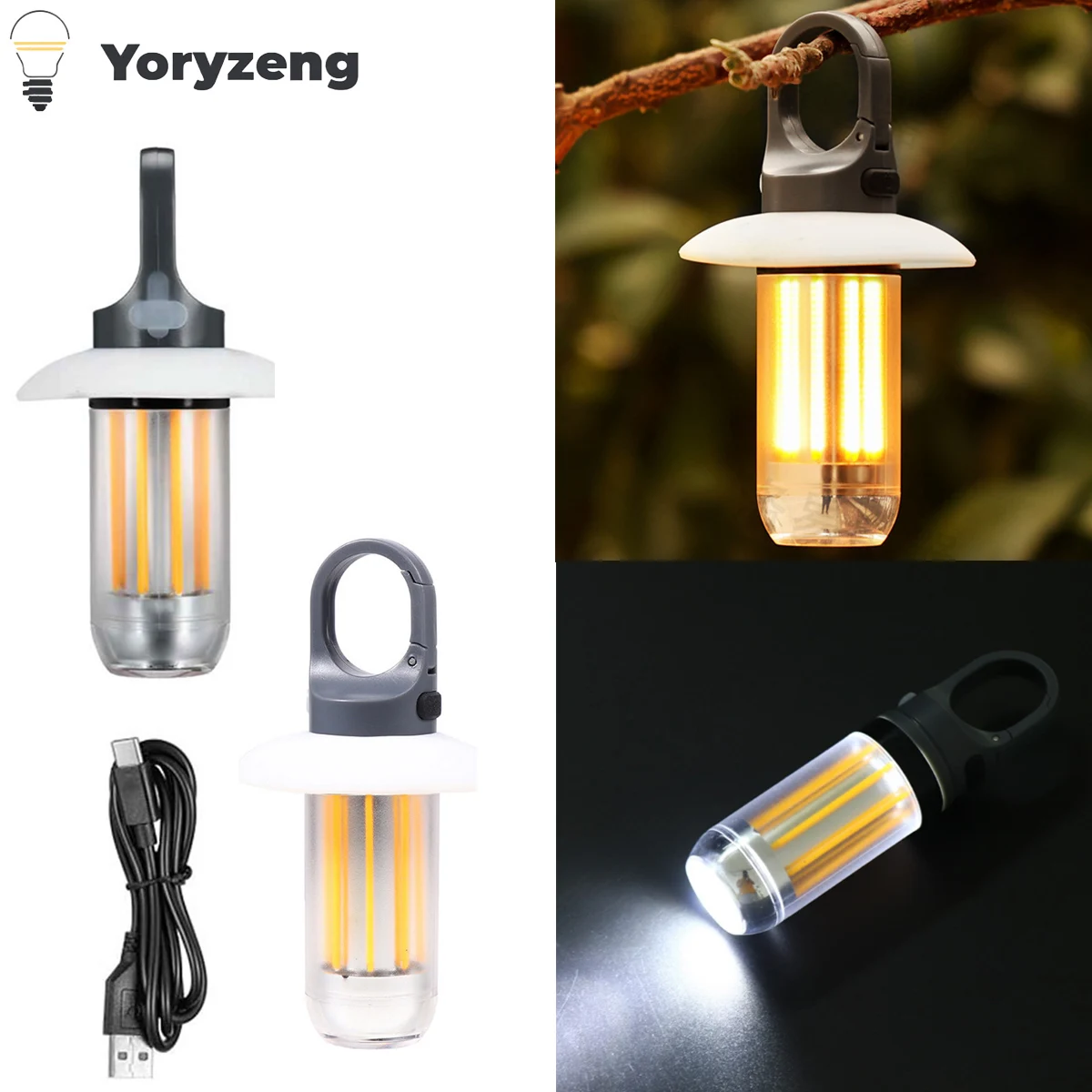 Portable USB Rechargeable LED Camping Work Light Lantern Flashlight Waterproof Super Bright Outdoor Handheld Lamp With Hooks