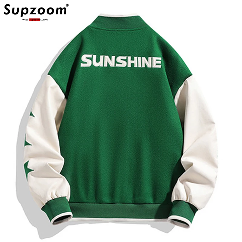 Supzoom New Arrival Top Fashion Autumn Loose Teenagers Preppy Style Rib Sleeve Short Embroidered High Street Baseball Jacket Men