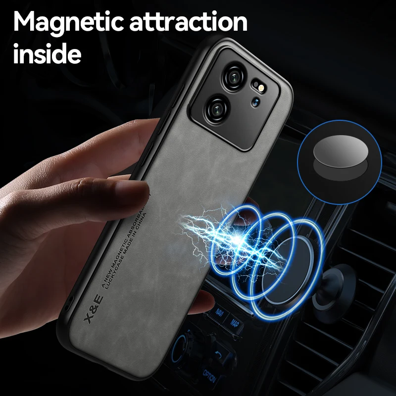 Luxury Shockproof Case for Xiaomi 13T Pro 14T Protective Cover Built-in Magnetic Car Holder Protection Phone Coque Fundas