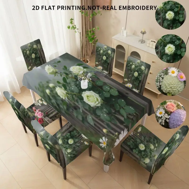 

Elastic high-back dining chair cover 2D flat ethnic Mexican floral pattern, machine washable all-inclusive chair cover