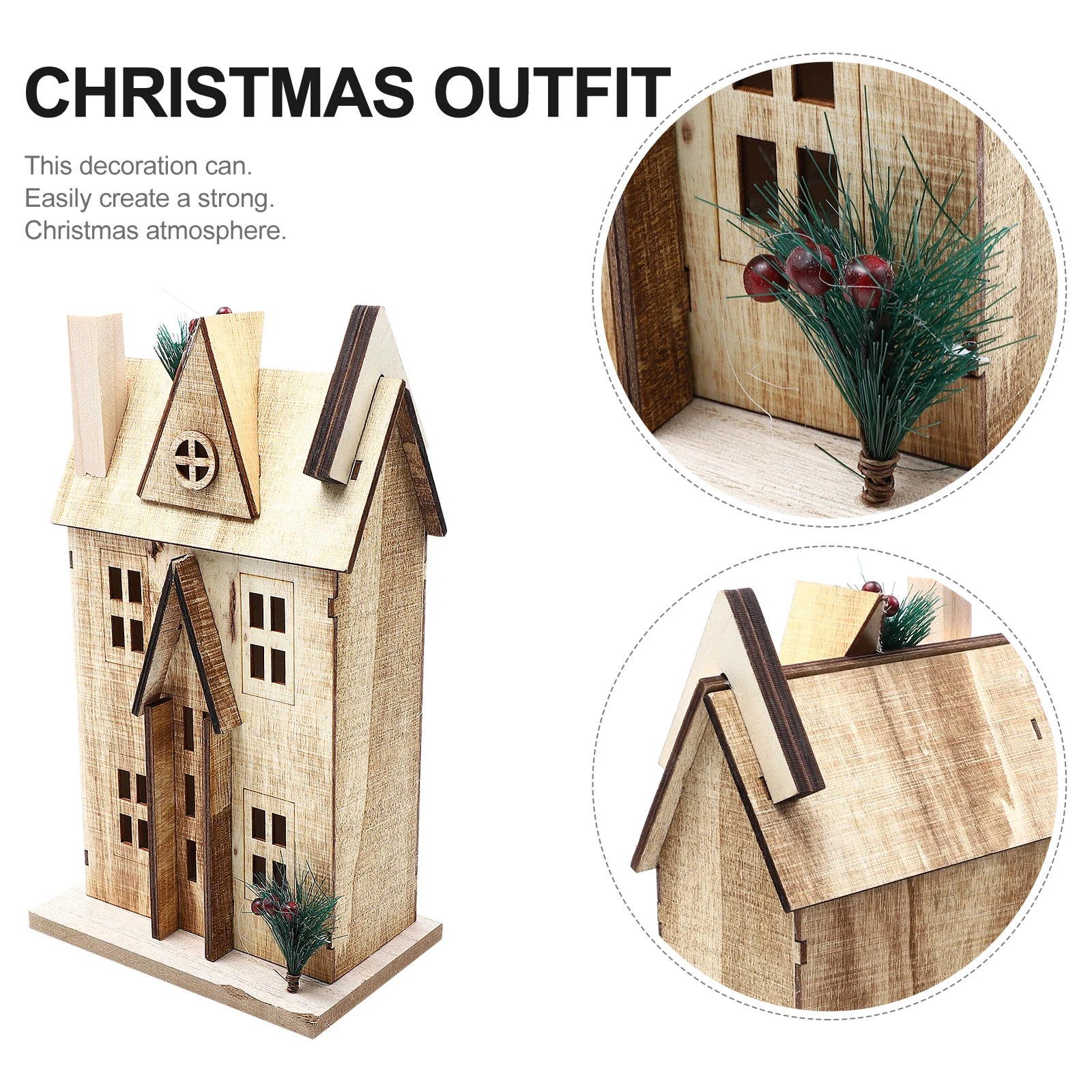 

1Pcs Wooden Decor Xmas Nordic Style Luminous Desktop Ornament Small Cabin Wood Craft Christmas Party Decoration