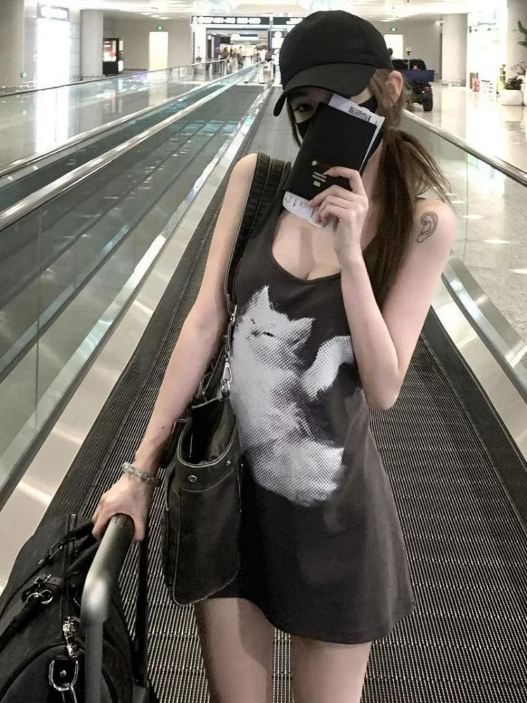 فستان صيفي قصير بطباعة لطيفة كاواي فساتين y2k الجمالية بدون أكمام غير الرسمية، ملابس الشارع الشهير، فساتين الجرونج #2