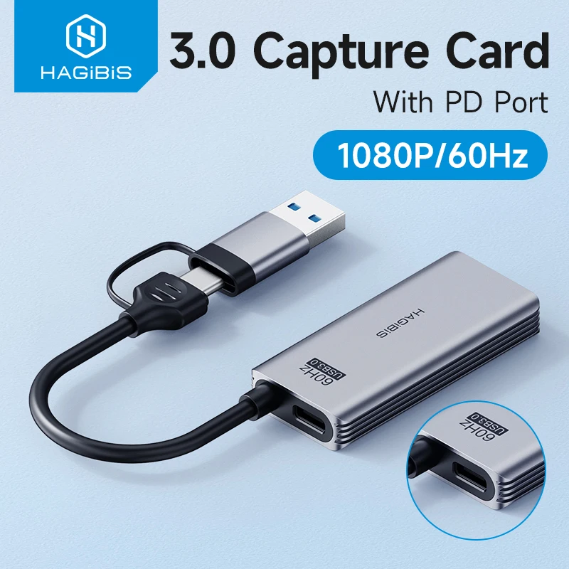 Karta przechwytywania wideo Hagibis USB 3.0 z PD 100 W dla Meta Quest 3 iPad HDMI na USB/Type-c Gamingowy rejestrator wideo na żywo