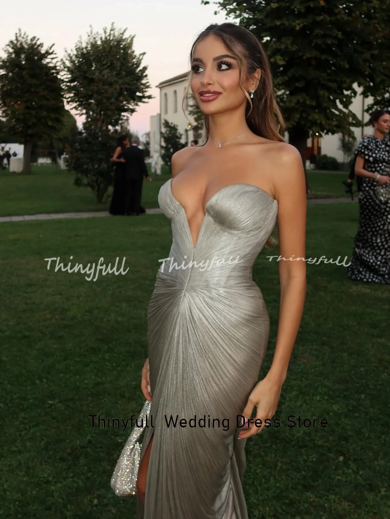 Thinyfull Meerjungfrau Arabischen Glitter Satin Prom Kleid Ärmellose Schatz Abendkleider Split Abendkleid Robe De Soirée Angepasst