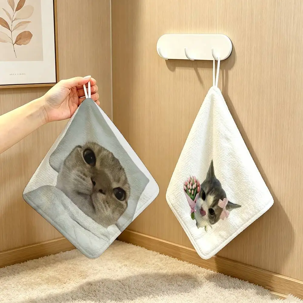 Cat fun cute  Anime Polyester Hanging Kitchen Hand Towel Durable Wear Resistant  Versatile Use Throughout Home