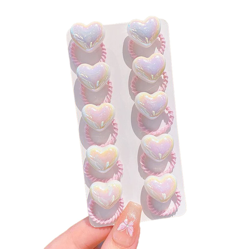 Ensemble de cordes à cheveux élastiques pour enfants, élastique en caoutchouc, queue de cheval, vêtements de sauna, accessoires de cheveux pour enfants, mignon, étoile, cœur, princesse, fille,