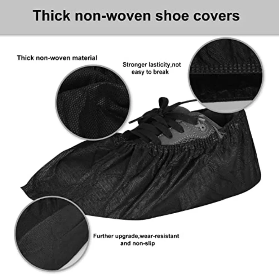 Shoe Covers Disposable 200Pack 100Pairs Thicker Black Shoe Booties Cover Non Slip for Home Floors Carpet Indoor
