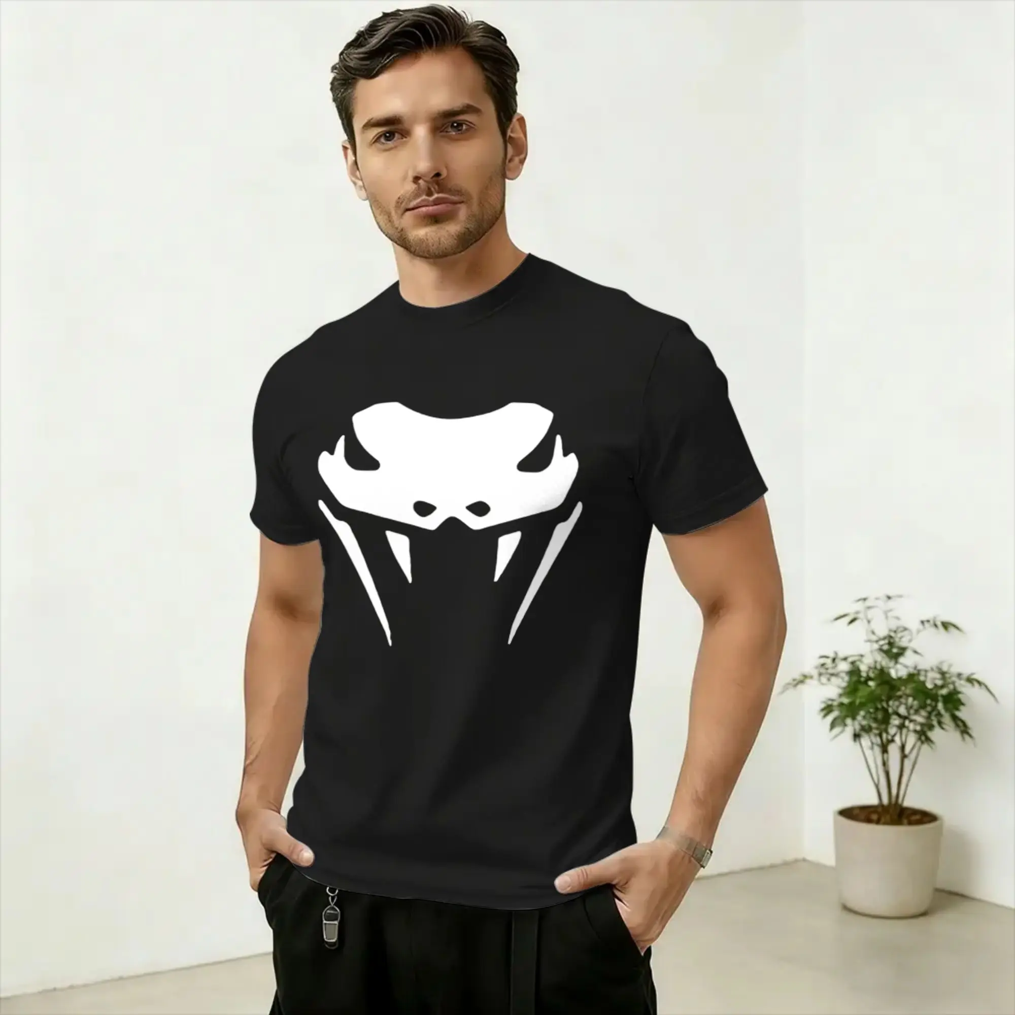 Snake Head Vinyl Decal T Shirt Summer  Cotton T-Shirts For Male Trendy Cool Pattern Tee Shirt Short-Sleeved Streetwear Tops