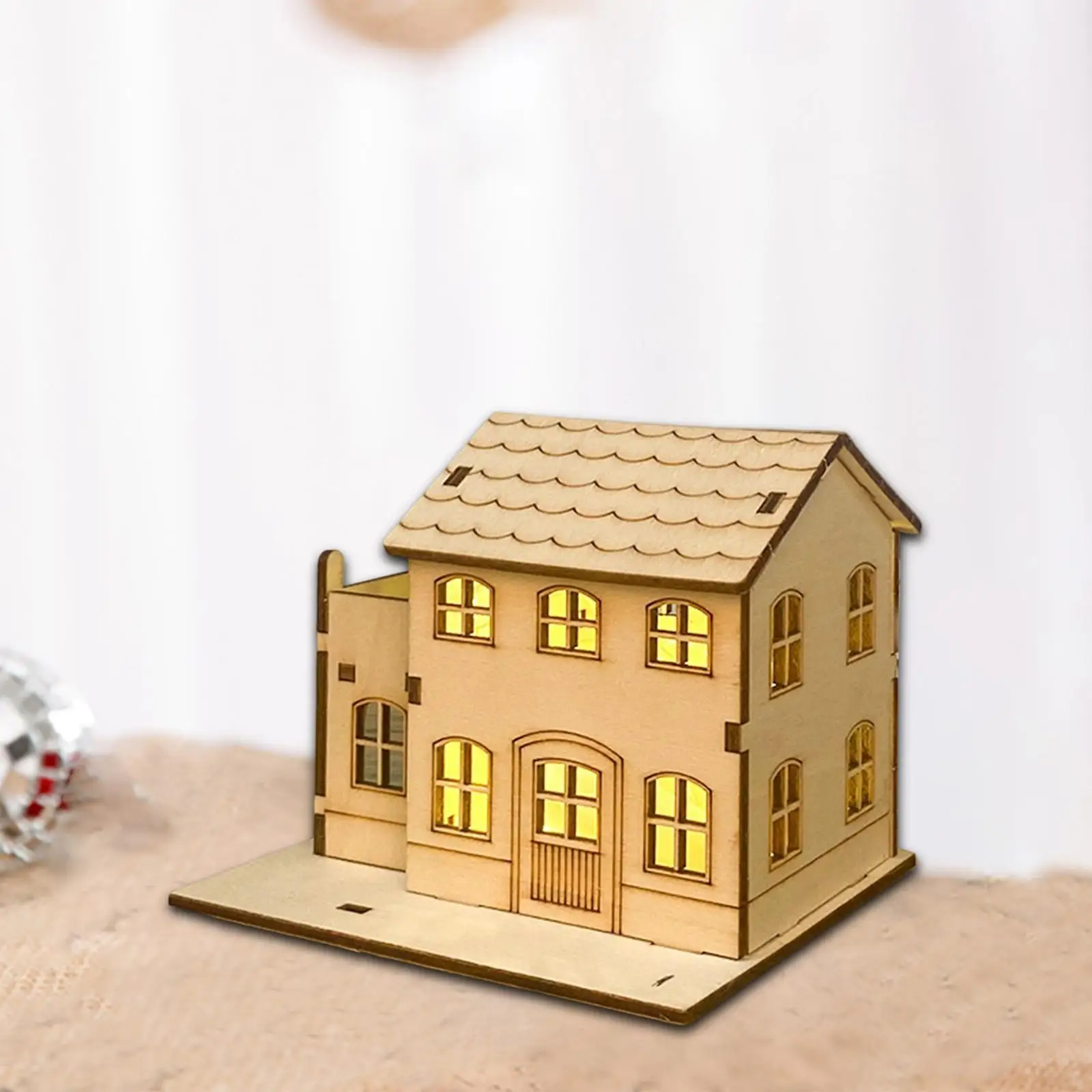 DIY Unfinished Wood Village House Light Up Christmas Building for Indoor Table Centerpiece Winter Cabin Sculpture