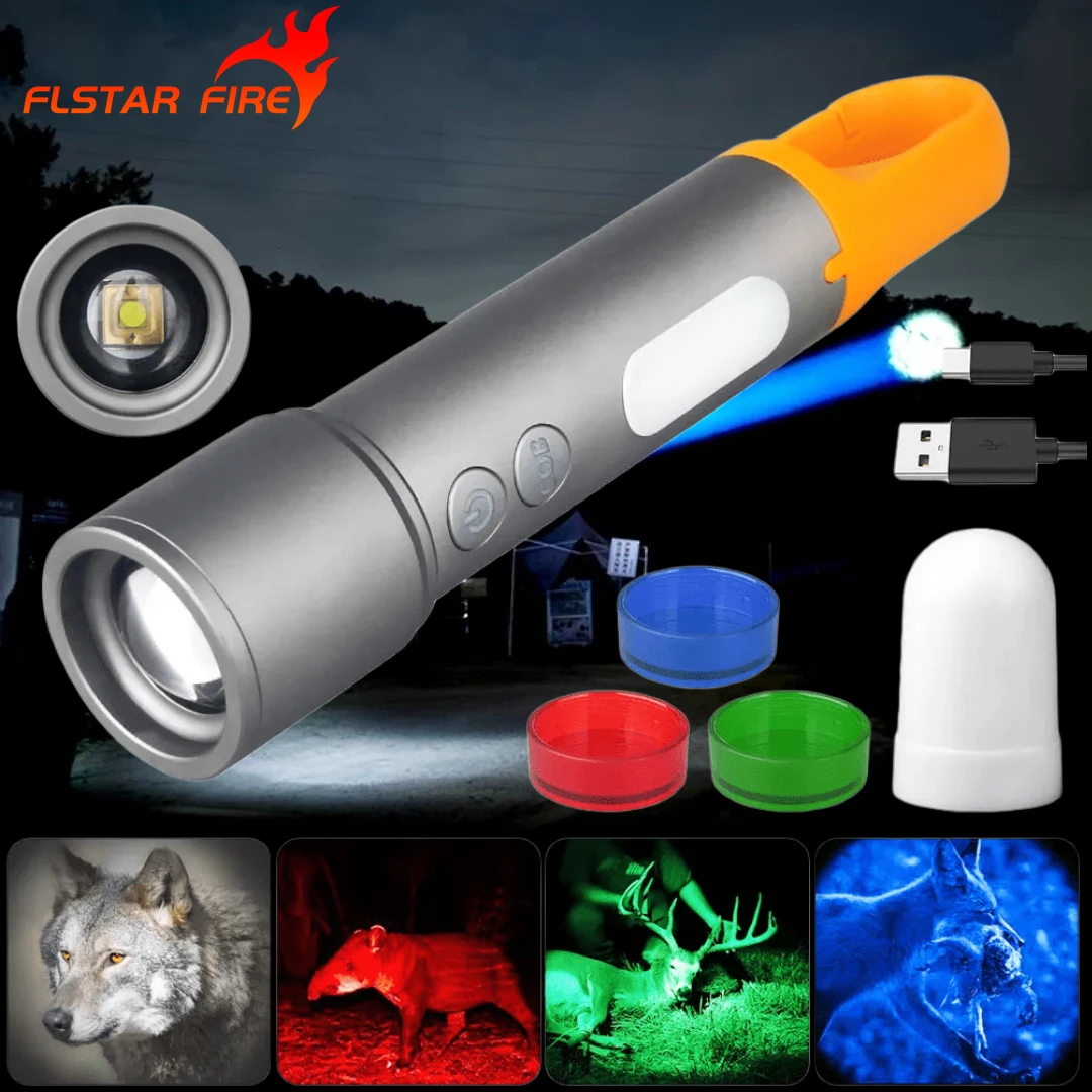 

Mini Multi-color Flashlight Green/Red/Blue/White COB LED Toch Zoom USB Charging Haning Tent Lamp Hunting Outdoor Fishing Light