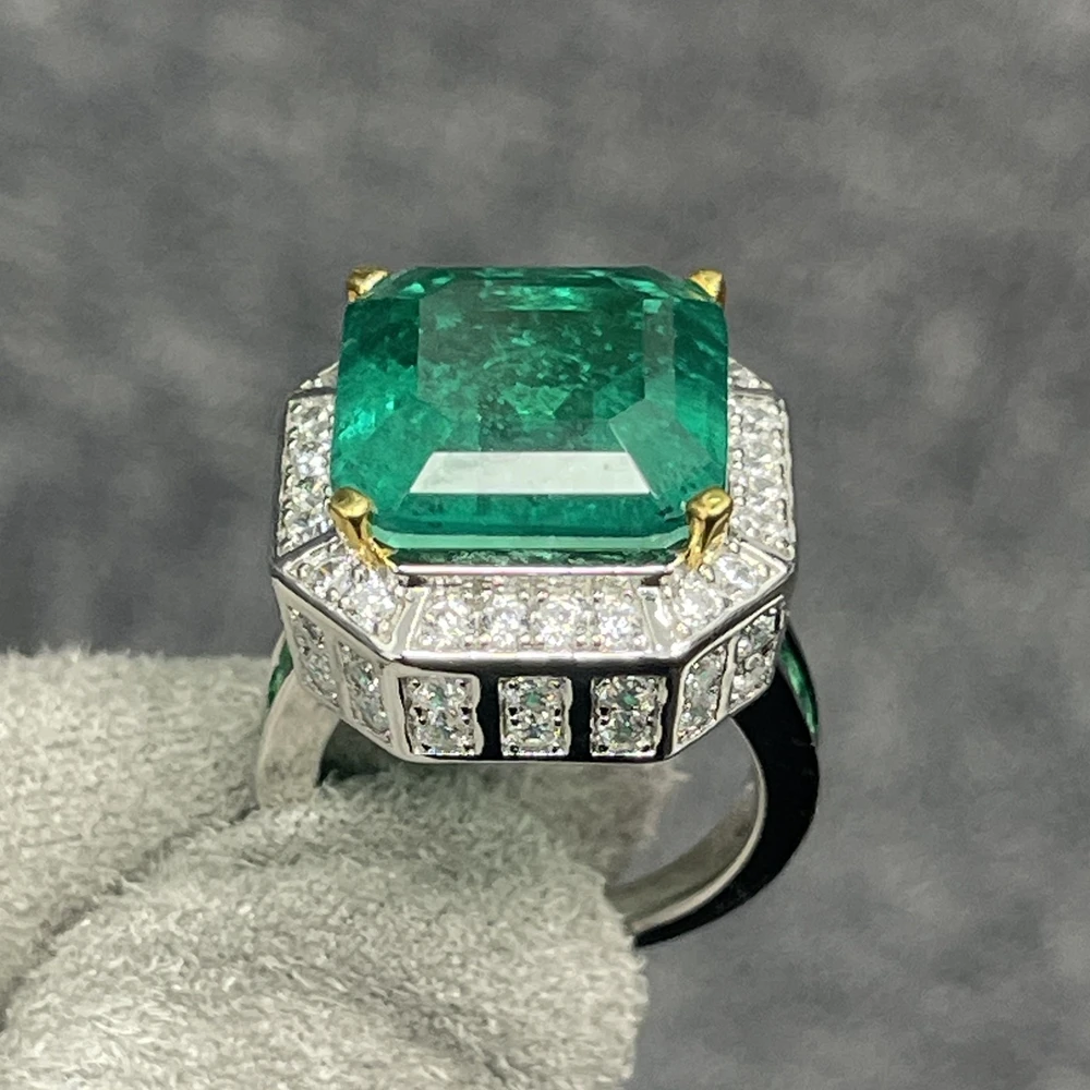 Wong Rain Vintage 925 Sterling Silver Emerald High Carbon Diamond Gemstone Cocktail Party Women Ring Jewelry Anniversary Gifts