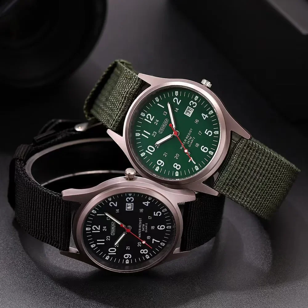 

Fashion Mens Military Watches Calendar Luminous Dial Sport Army Green Men Quartz Watch Nylon Strap Retro Clock Relogio Masculino