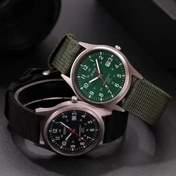 Fashion Mens Military Watches Calendar Luminous Dial Sport Army Green Men Quartz Watch Nylon Strap Retro Clock Relogio Masculino