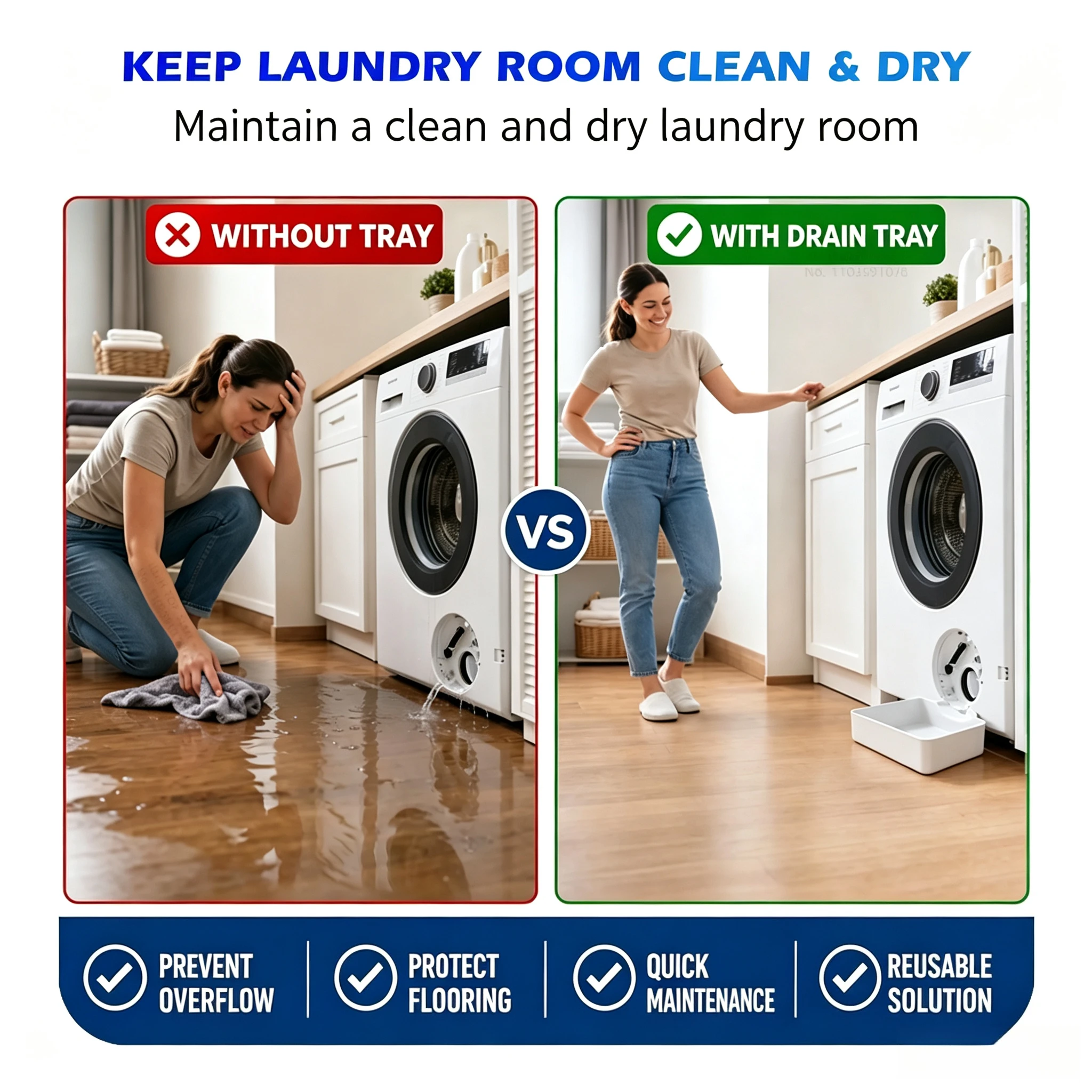 1/2set Washing Machine Drain Pan, Water Catcher Tray for Front Load Washer Filter Cleaning, Laundry Floor Spill Protector Tool