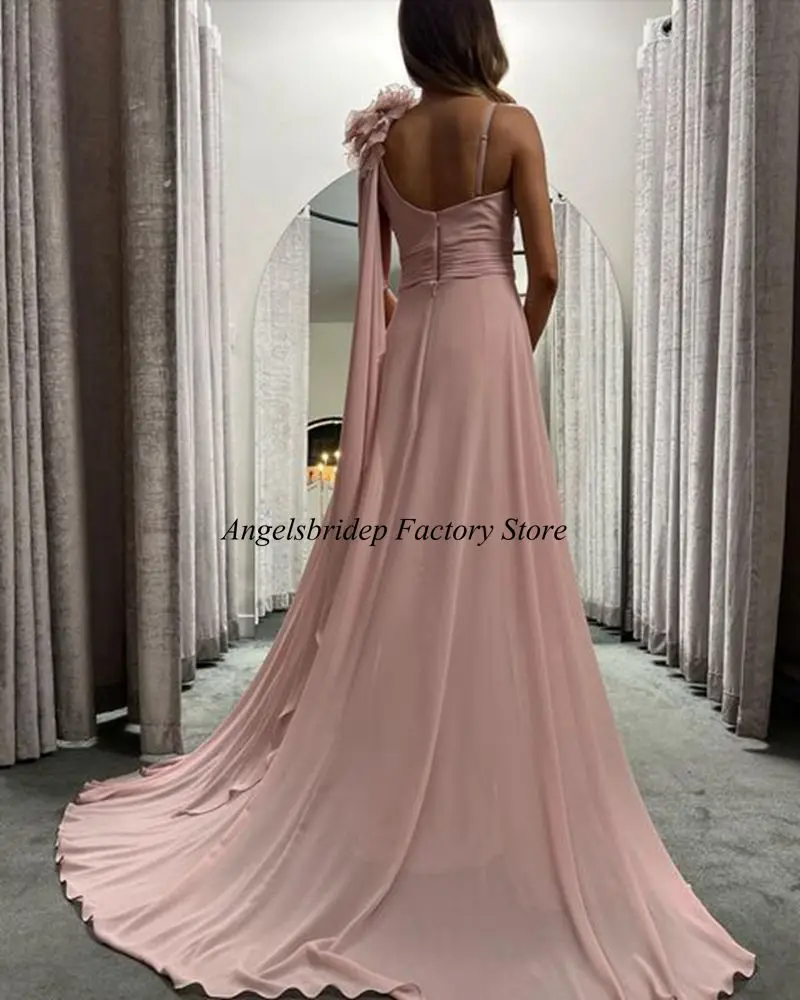 Angelsbridep 2 STORE Pink Split Party Dresses Mermaid Evening Formal Zipper Bridal Gown With Flowers Robes De Soirée