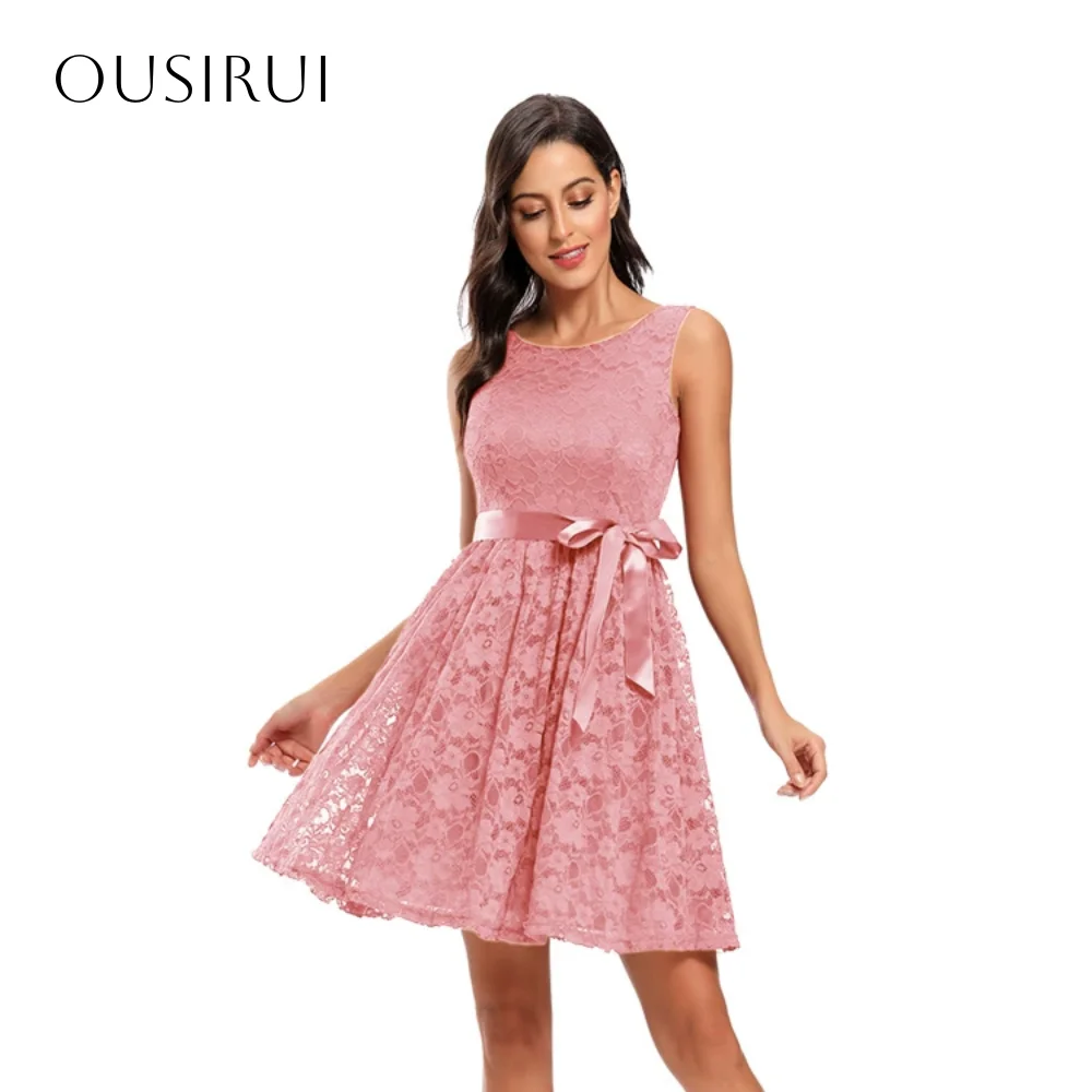 Korte kanten a-lijn cocktailjurken sjerp mouwloze ruches feestjurk op maat vestido corto elegante