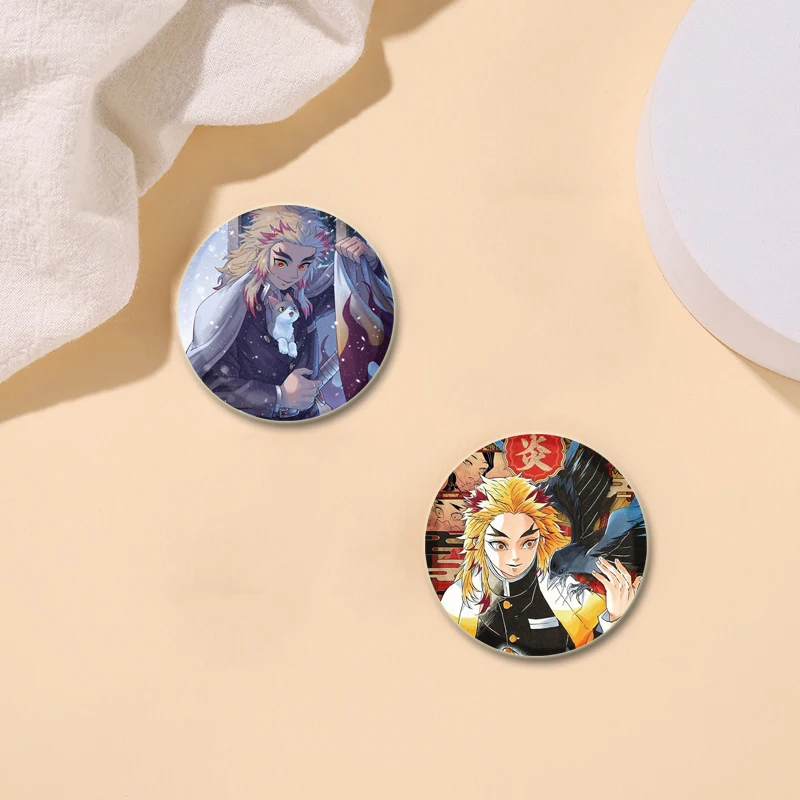 32/44/58MM Anime Rengoku Kyoujurou Creative Tinplate Plastic Pins Button Brooches Badge for Backpack Accessories Jewelry Gifts