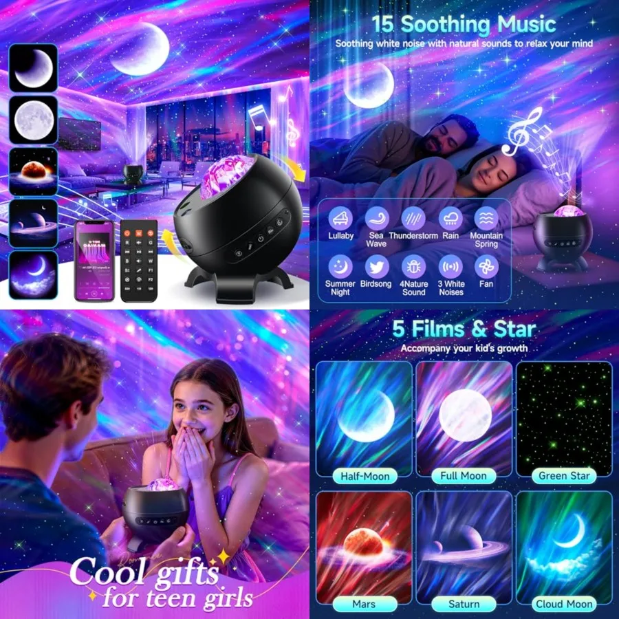 

Northern Galaxy Light Projector, 300+Modes and 5 Films Star Projector, 15 Noise and tooth Northern Lights Projector, Moon Light