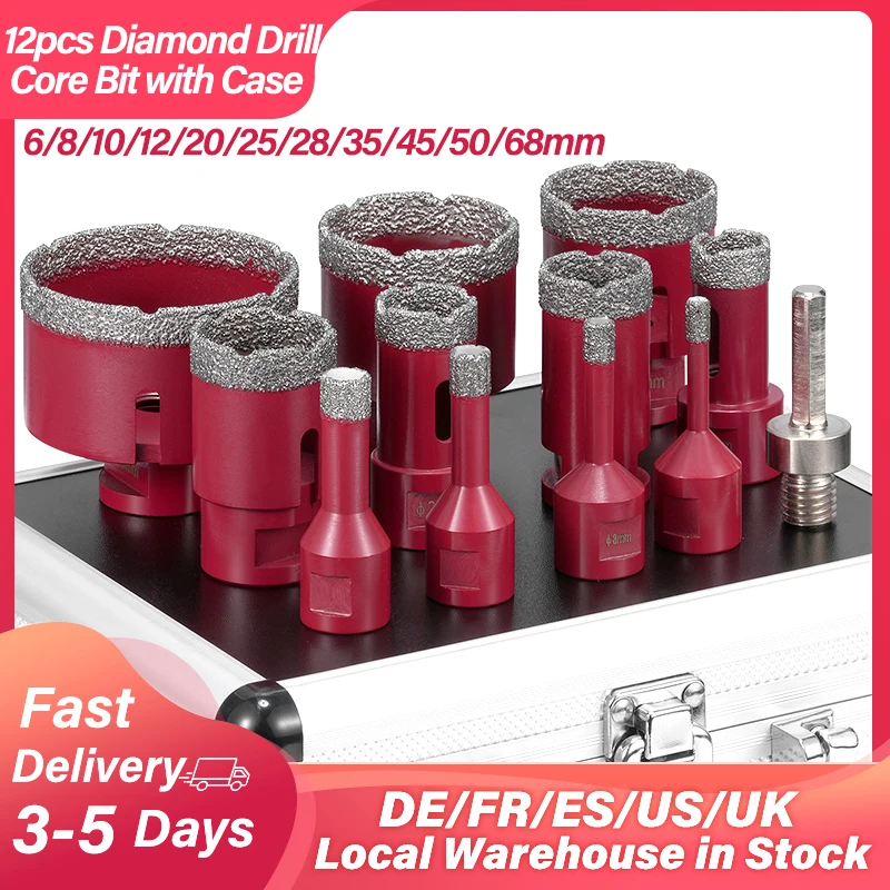 12PCS Diamond Drill Bit Hole Saw 6-68mm Diamond Core Bit For Ceramic/Granite/Glass/Tiles/Porcelain Stoneware M14 Thead with Case