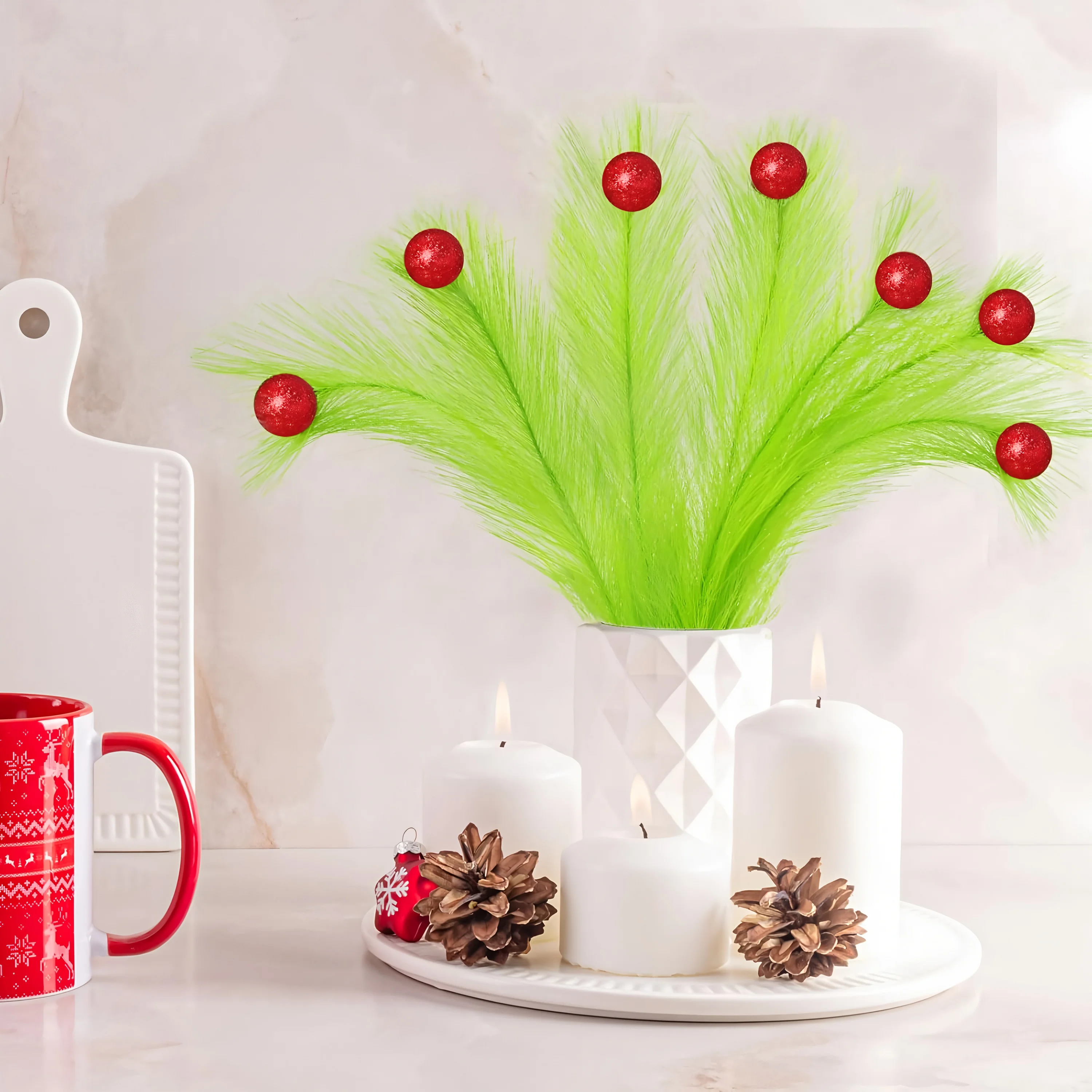

20pcs set of simulated Christmas reed with Pampas Elf Balls suitable for Christmas party decoration outdoor garden decoration