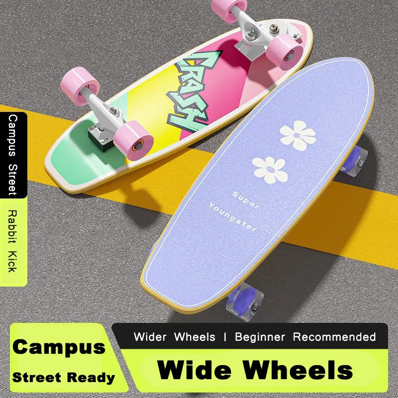 No-Push Surf Skateboard for Beginners with S7 Spring Trucks 7-Ply Maple Deck Silent ABEC-9 Bearings for Street Cruising